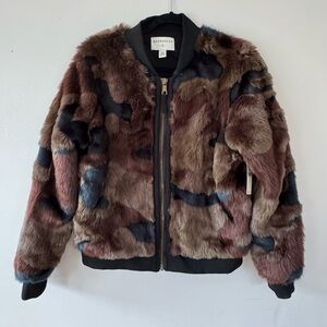 Anthropologie Faux Fur Camouflage Jacket